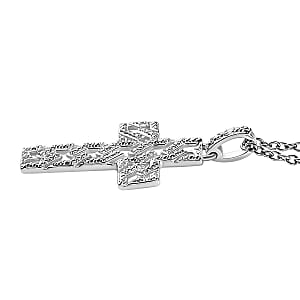Diamond Accent Cross Pendant in Platinum Bond with Stainless Steel Necklace 20 Inches
