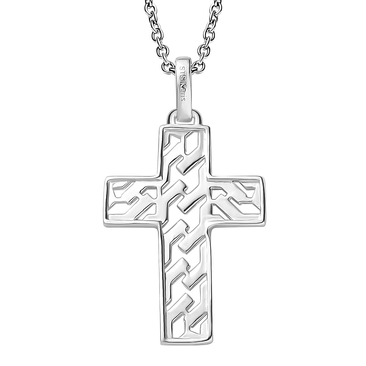 Diamond Accent Cross Pendant in Platinum Bond with Stainless Steel Necklace 20 Inches