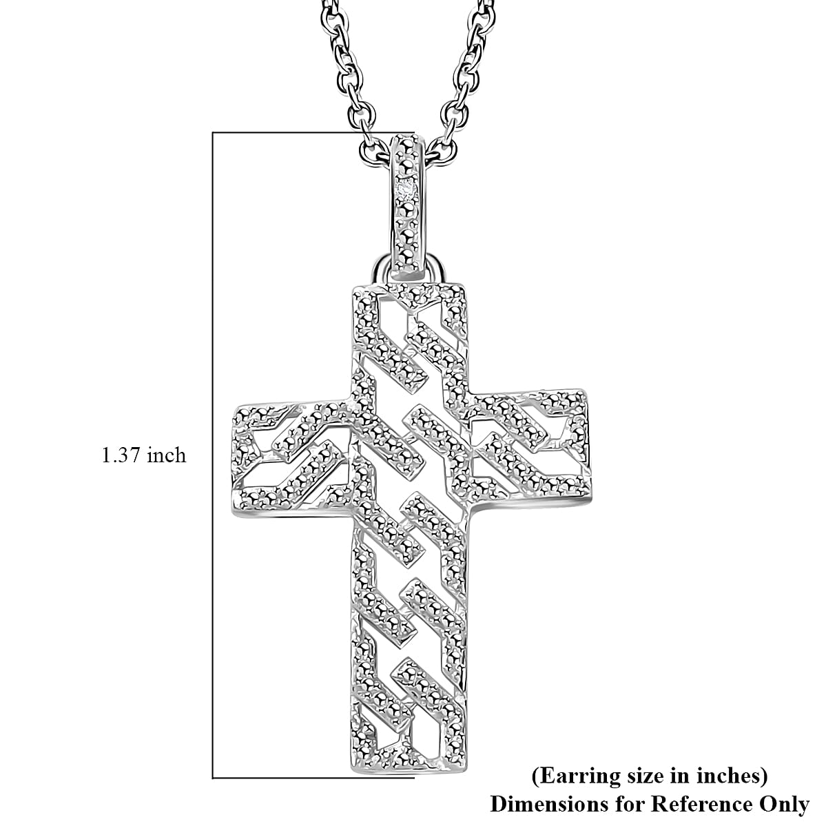 Diamond Accent Cross Pendant in Platinum Bond with Stainless Steel Necklace 20 Inches