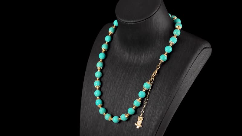 Blue Howlite 320.00 ctw Beaded Bracelet (6.50-8.00In) and Necklace 18-20 Inches with Owl Charm in Goldtone