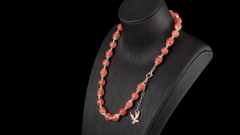 Cherry Quartz 320.00 ctw Beaded Bracelet (6.50-8.00In) and Necklace 18-20 Inches with Eagle Charm in Rosetone