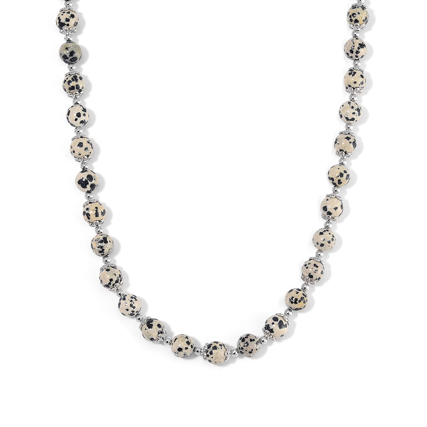 Dalmation Jasper 320.00 ctw Beaded Bracelet (6.50-8.00In) and Necklace 18 Inches with Butterfly Charm in Silvertone