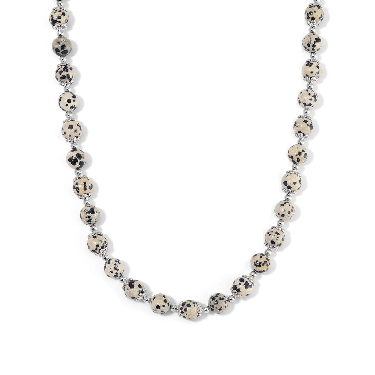 Dalmation Jasper 320.00 ctw Beaded Bracelet (6.50-8.00In) and Necklace 18 Inches with Butterfly Charm in Silvertone image number 2