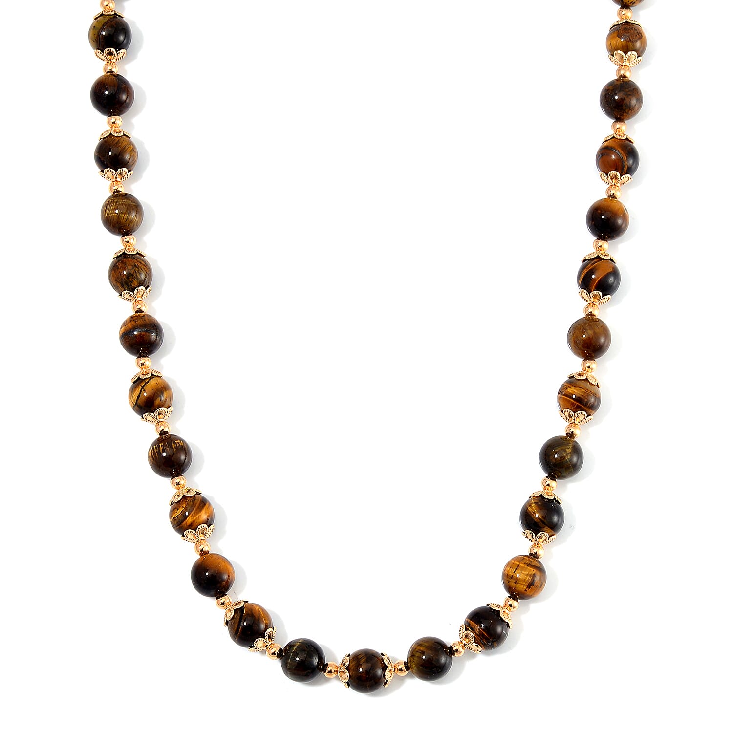 Yellow Tiger's Eye 320.00 ctw Beaded Bracelet (6.50-8.00In) and Necklace 18-20 Inches in with Leopard Charm Goldtone