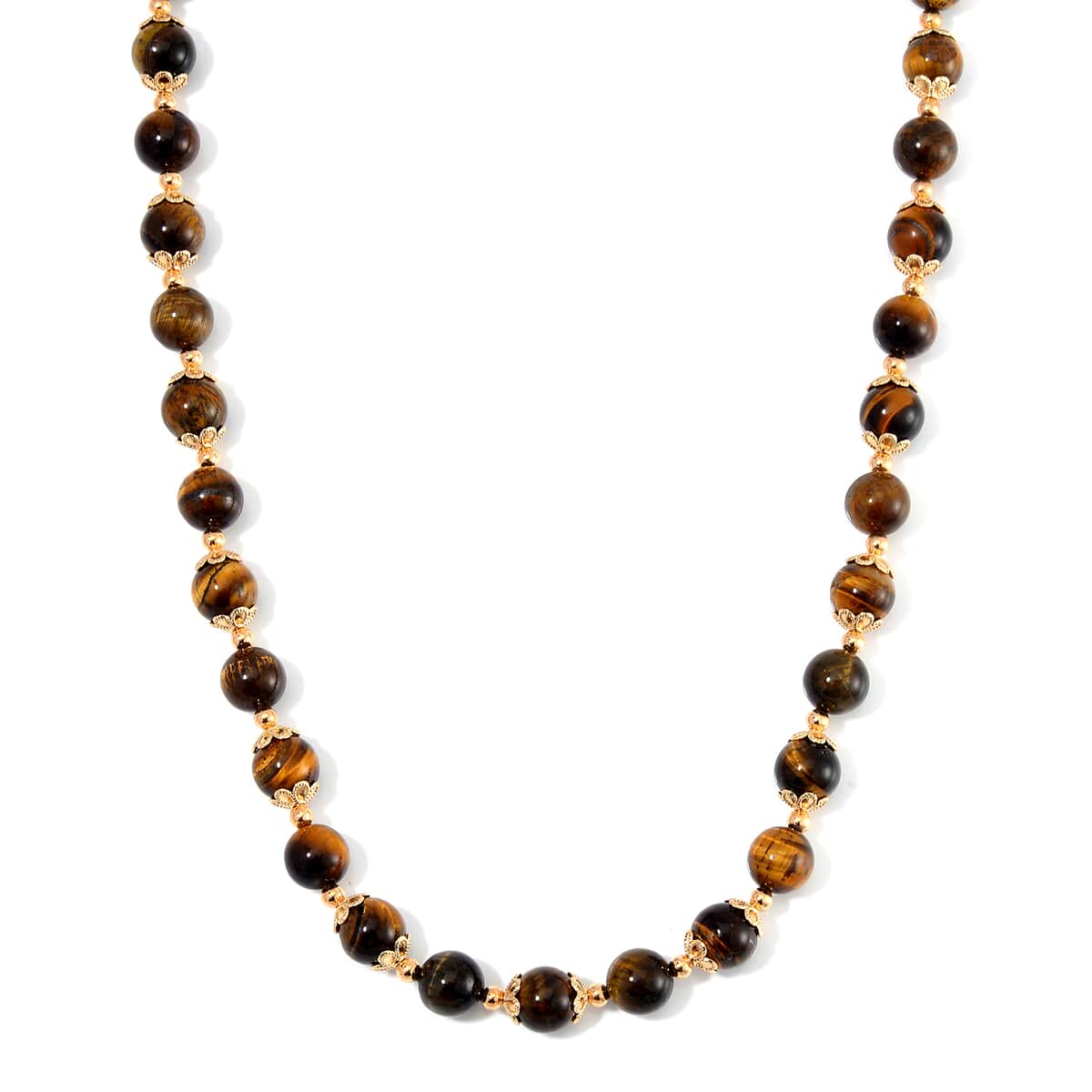 Yellow Tiger's Eye 320.00 ctw Beaded Bracelet (6.50-8.00In) and Necklace 18-20 Inches in with Leopard Charm Goldtone image number 2