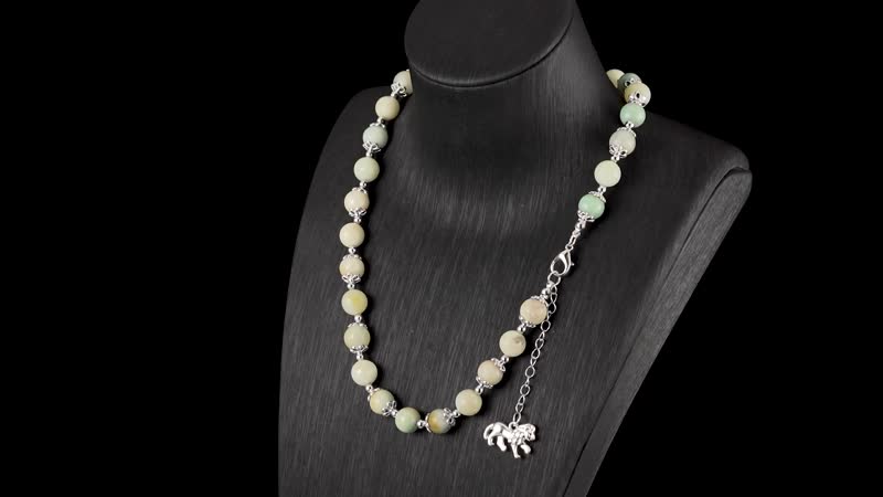 Multi Amazonite 320.00 ctw Beaded Bracelet (6.50-8.00In) and Necklace 18-20 Inches with Lion Charm in Silvertone