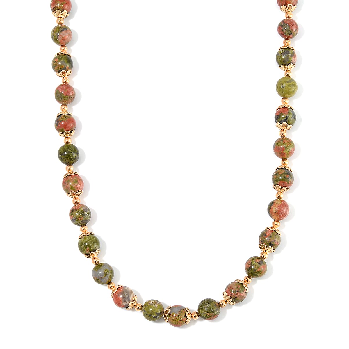 Unakite 320.00 ctw Beaded Bracelet (6.50-8.00In) and Necklace 18-20 Inches with Deer Charm in Goldtone image number 2