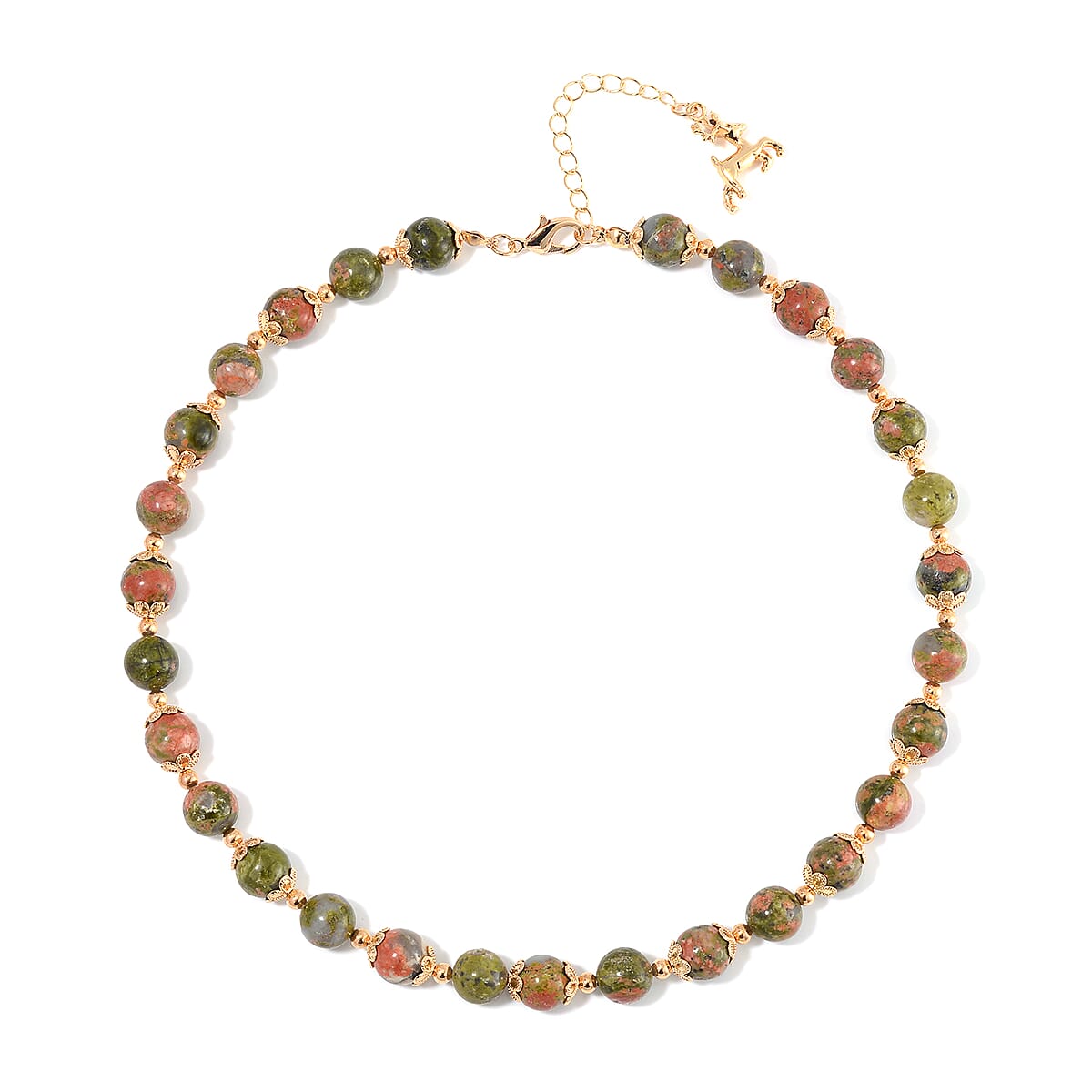 Unakite 320.00 ctw Beaded Bracelet (6.50-8.00In) and Necklace 18-20 Inches with Deer Charm in Goldtone image number 3