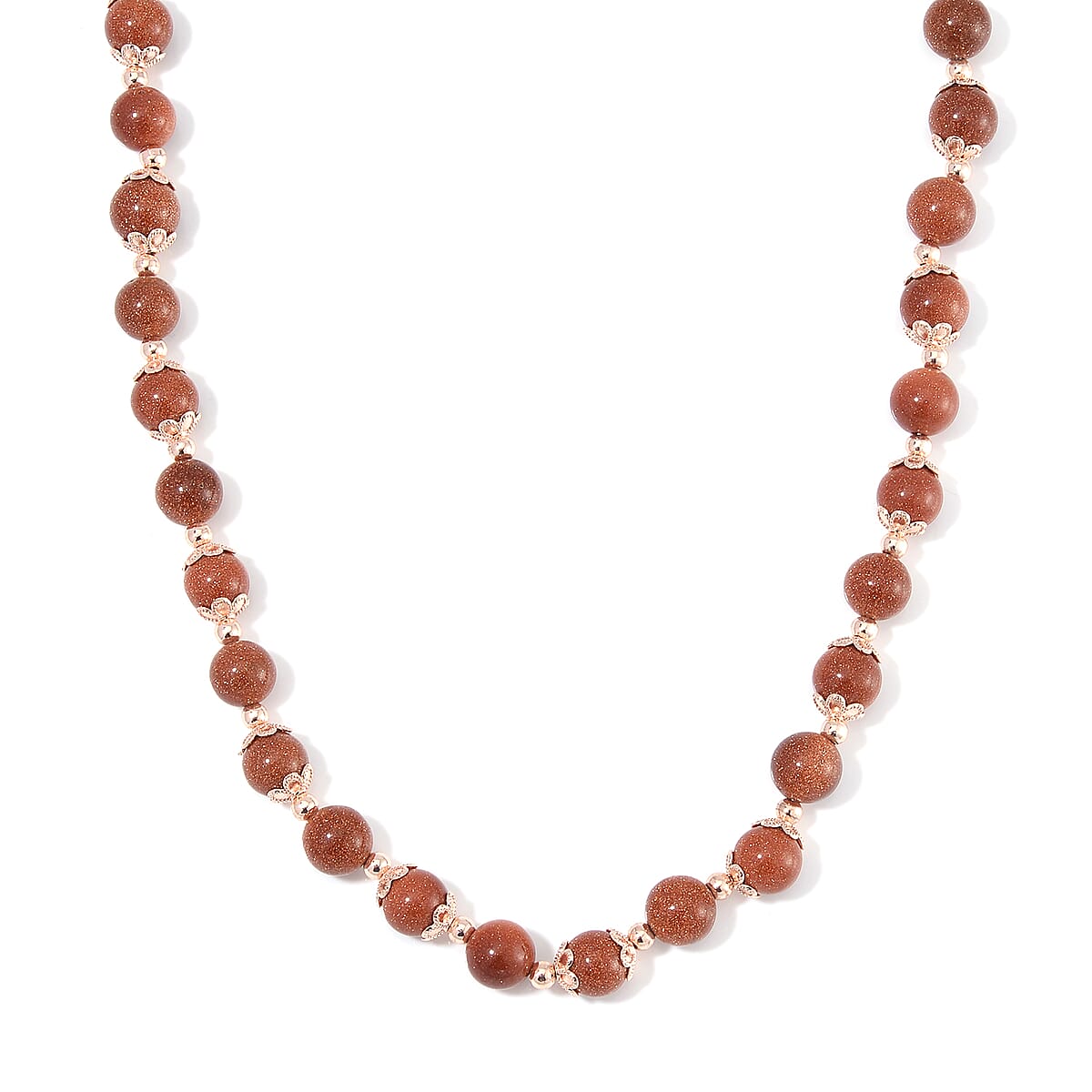 Golden Sunstone 320.00 ctw Beaded Bracelet (6.50-8.00In) and Necklace 18 Inches with Elephant Charm in Rosetone image number 2