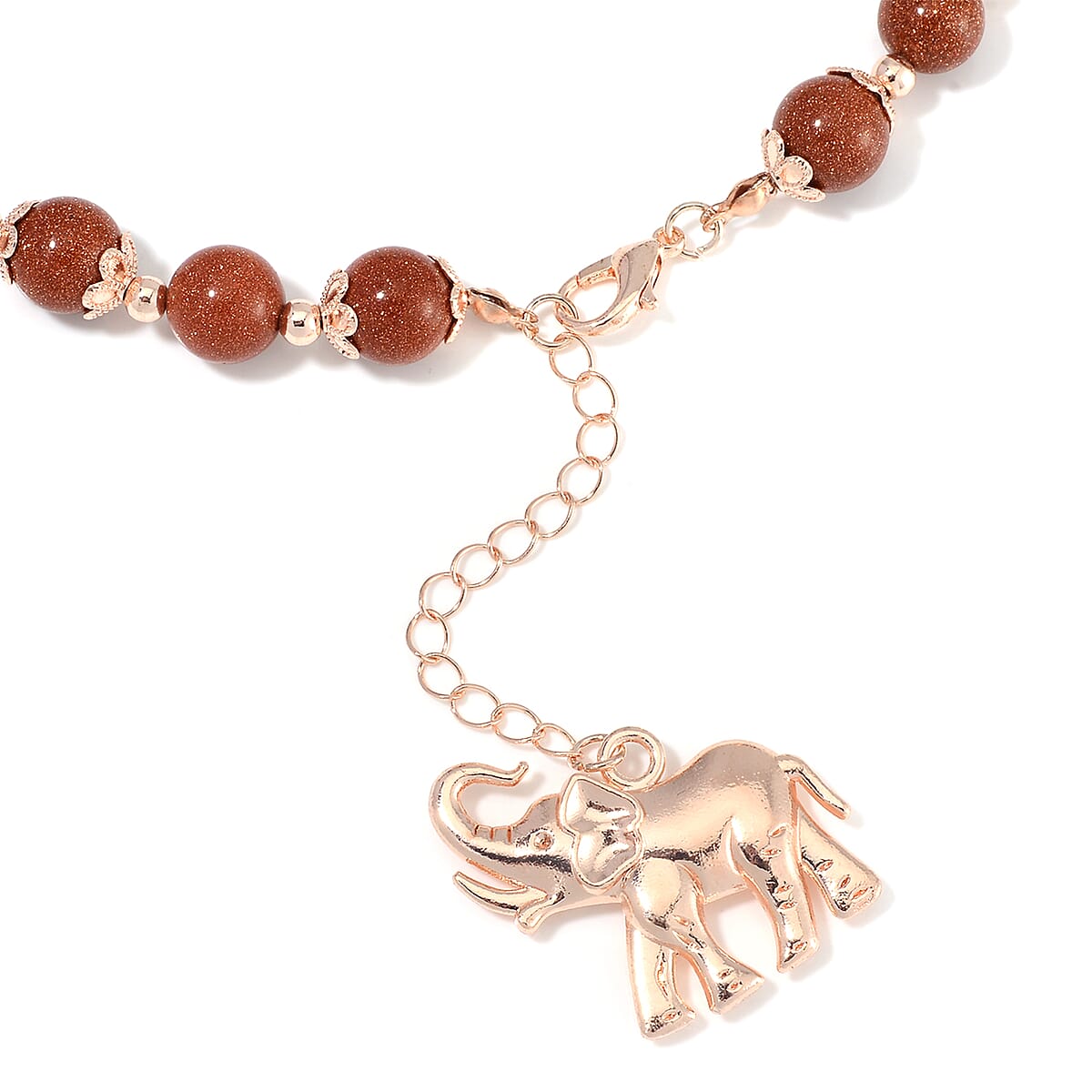Golden Sunstone 320.00 ctw Beaded Bracelet (6.50-8.00In) and Necklace 18 Inches with Elephant Charm in Rosetone image number 4
