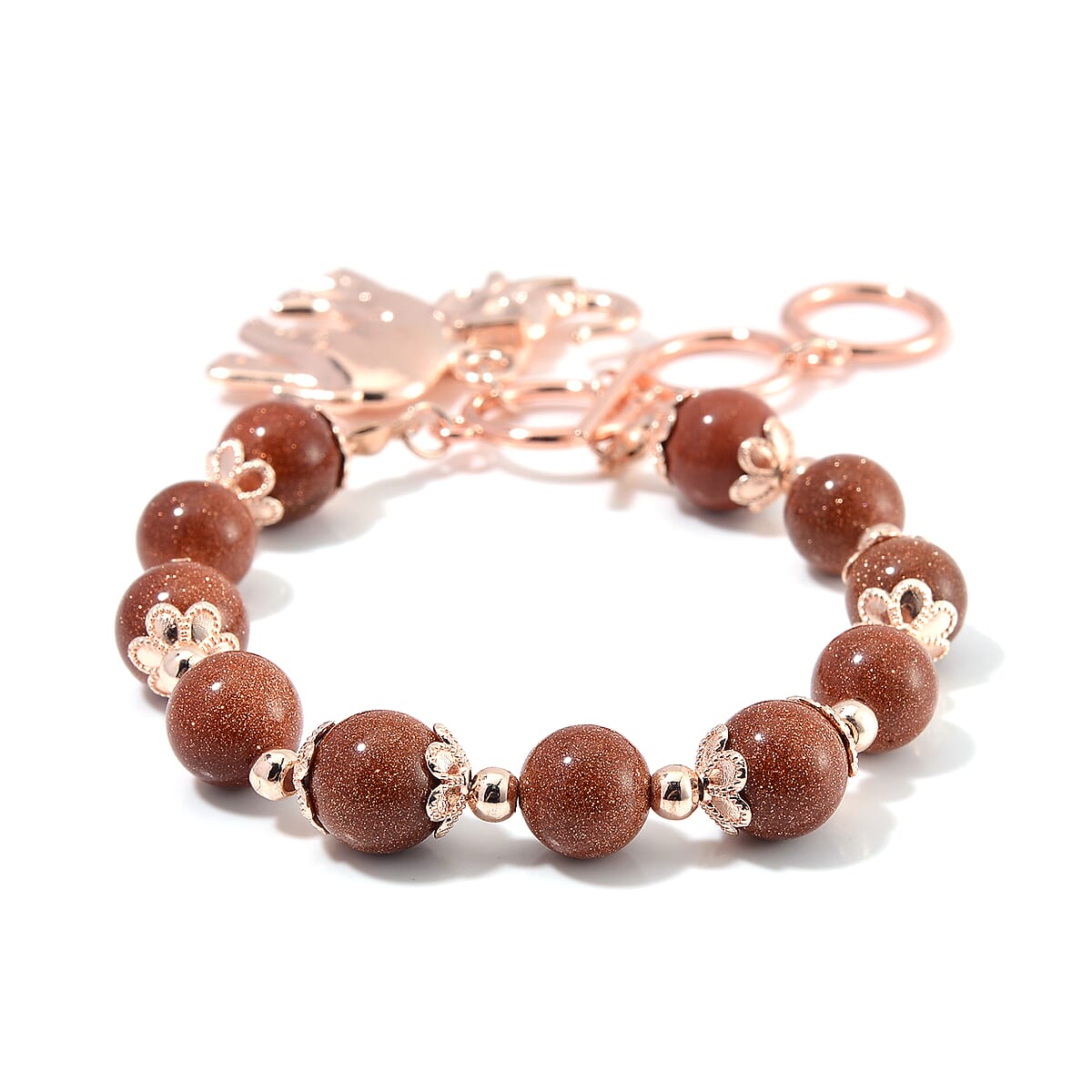 Golden Sunstone 320.00 ctw Beaded Bracelet (6.50-8.00In) and Necklace 18 Inches with Elephant Charm in Rosetone image number 5