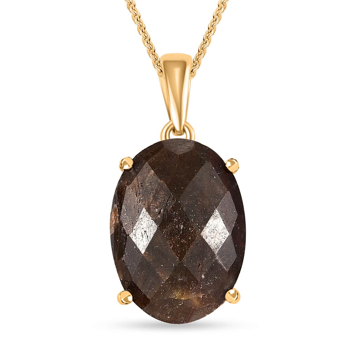 Checkerboard Cut Zawadi Chocolate Sapphire Solitaire Pendant Necklace 20 Inches in 18K Vermeil Yellow Gold Over Sterling Silver 22.65 ctw image number 0