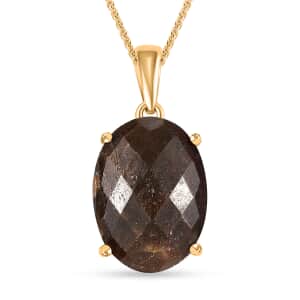 Checkerboard Cut Zawadi Chocolate Sapphire Solitaire Pendant Necklace 20 Inches in 18K Vermeil Yellow Gold Over Sterling Silver 22.65 ctw