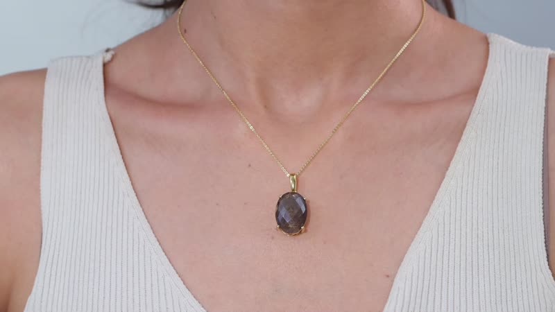 Checkerboard Cut Zawadi Chocolate Sapphire Solitaire Pendant Necklace 20 Inches in 18K Vermeil Yellow Gold Over Sterling Silver 22.65 ctw