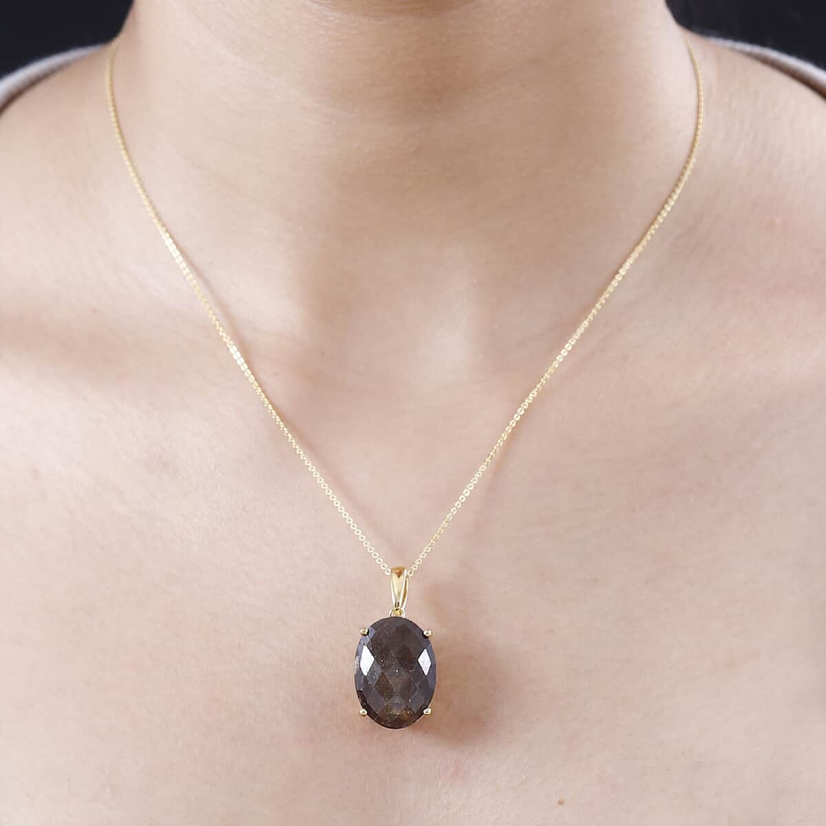 Checkerboard Cut Zawadi Chocolate Sapphire Solitaire Pendant Necklace 20 Inches in 18K Vermeil Yellow Gold Over Sterling Silver 22.65 ctw image number 2