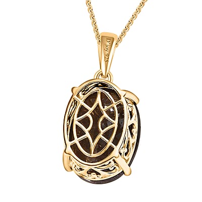 Checkerboard Cut Zawadi Chocolate Sapphire Solitaire Pendant Necklace 20 Inches in 18K Vermeil Yellow Gold Over Sterling Silver 22.65 ctw