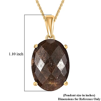 Checkerboard Cut Zawadi Chocolate Sapphire Solitaire Pendant Necklace 20 Inches in 18K Vermeil Yellow Gold Over Sterling Silver 22.65 ctw