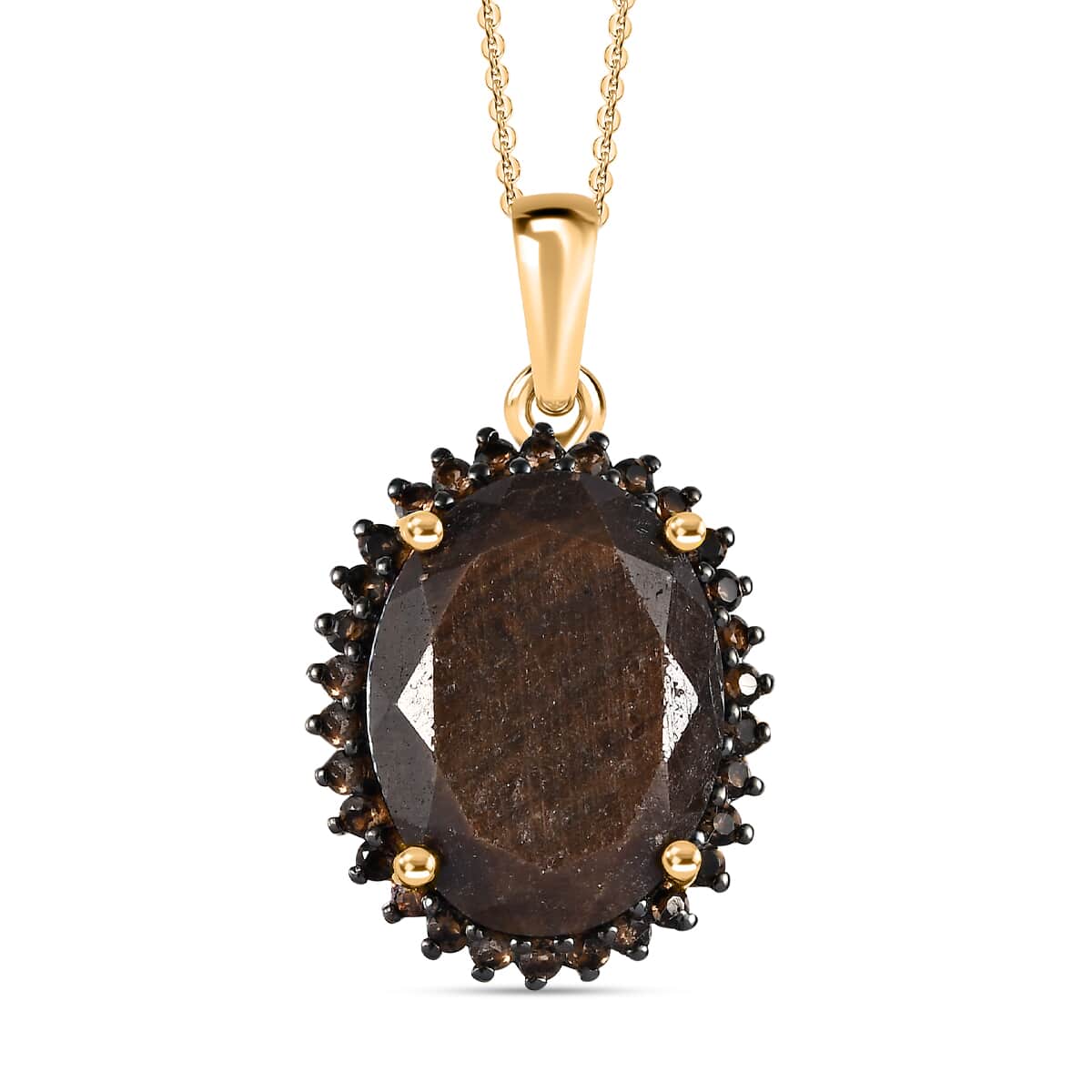 Zawadi Chocolate Sapphire and Brazilian Smoky Quartz Sunburst Pendant Necklace 20 Inches in 18K Vermeil Yellow Gold Over Sterling Silver 13.20 ctw image number 0