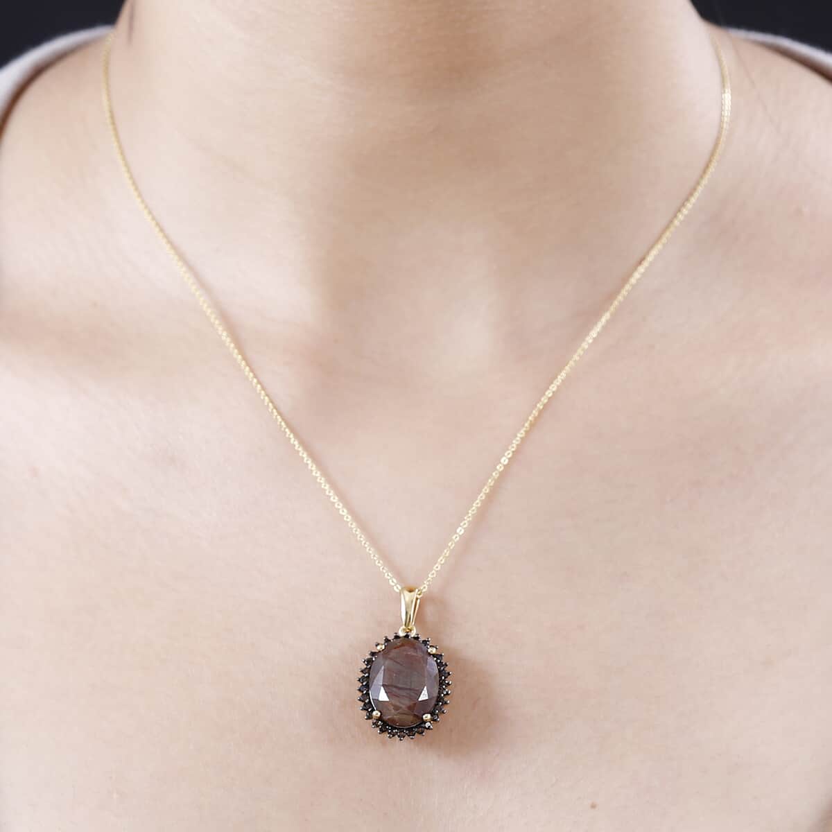 Zawadi Chocolate Sapphire and Brazilian Smoky Quartz Sunburst Pendant Necklace 20 Inches in 18K Vermeil Yellow Gold Over Sterling Silver 13.20 ctw image number 2