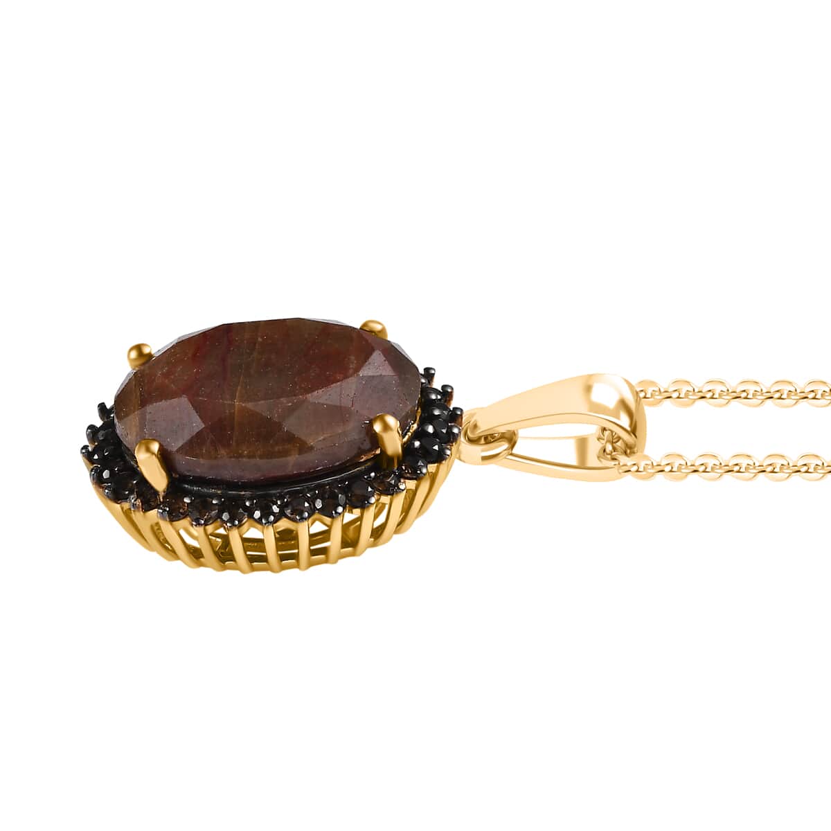 Zawadi Chocolate Sapphire and Brazilian Smoky Quartz Sunburst Pendant Necklace 20 Inches in 18K Vermeil Yellow Gold Over Sterling Silver 13.20 ctw image number 3