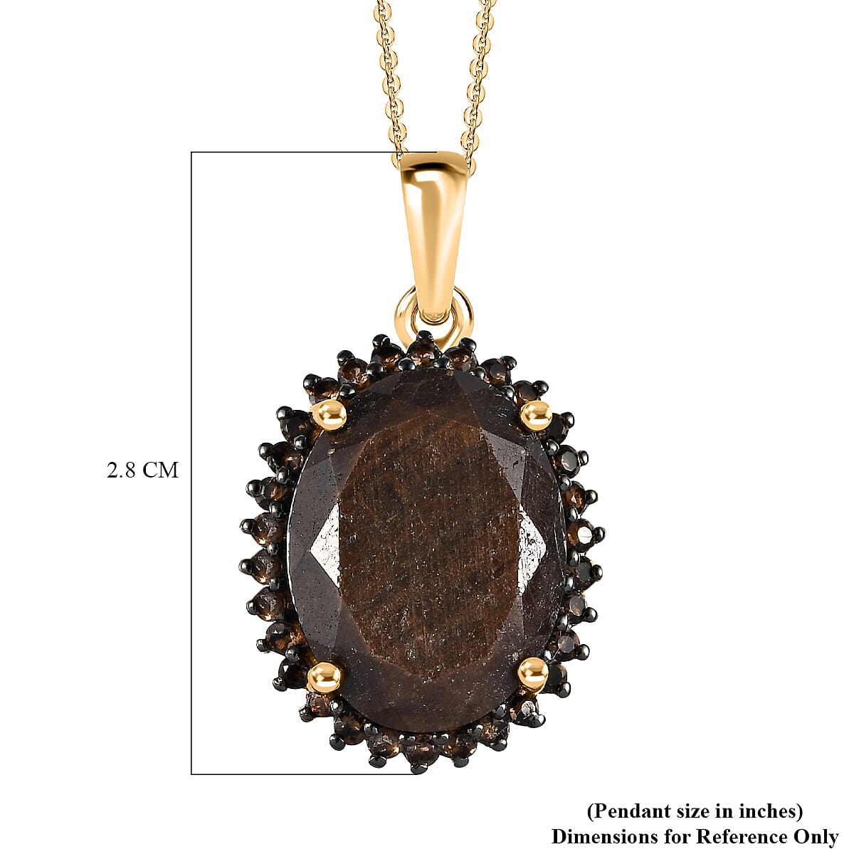 Zawadi Chocolate Sapphire and Brazilian Smoky Quartz Sunburst Pendant Necklace 20 Inches in 18K Vermeil Yellow Gold Over Sterling Silver 13.20 ctw