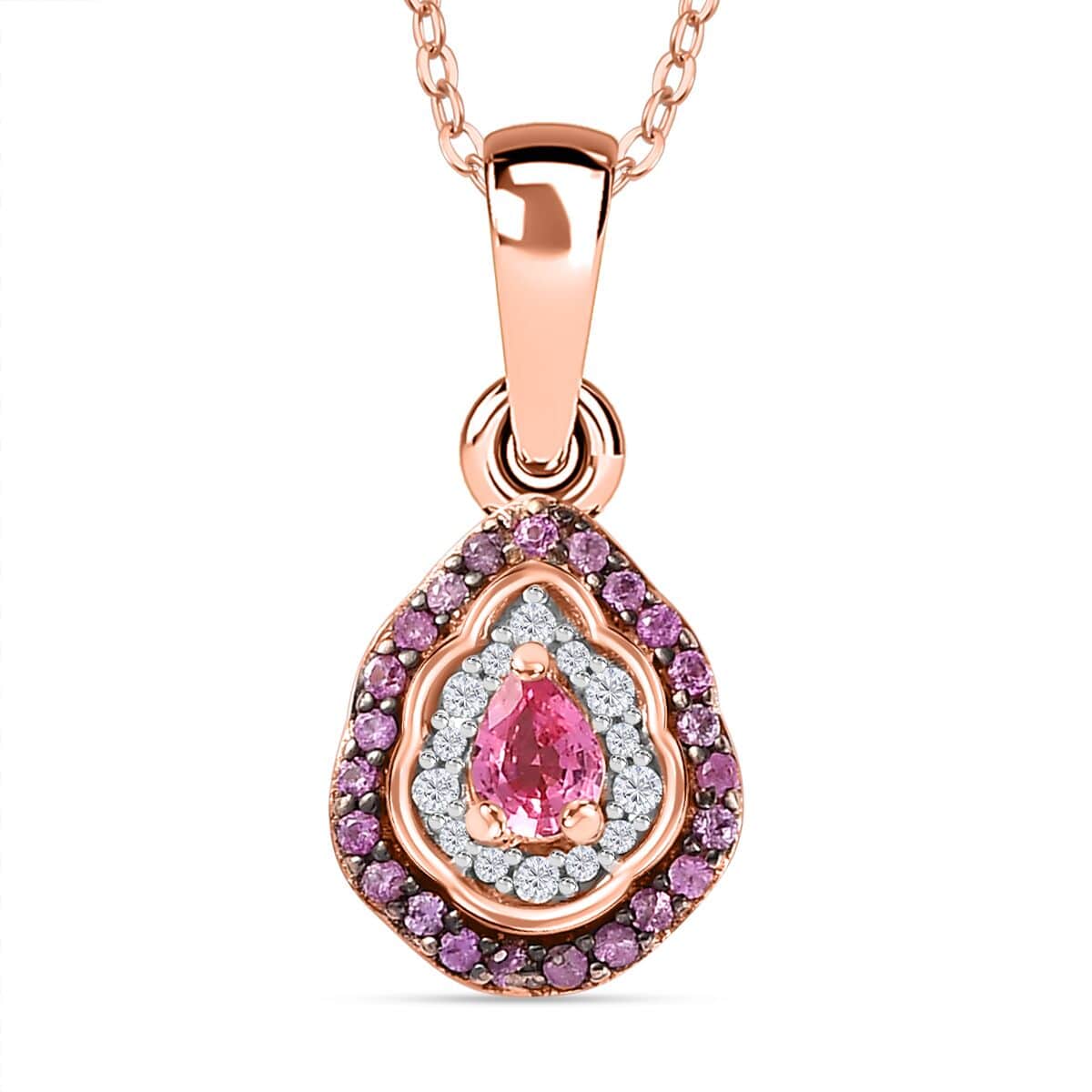 Premium Mahenge Spinel and White Zircon Modern Glamour Pendant Necklace 20 Inches in 18K Vermeil Rose Gold Over Sterling Silver 0.50 ctw image number 0