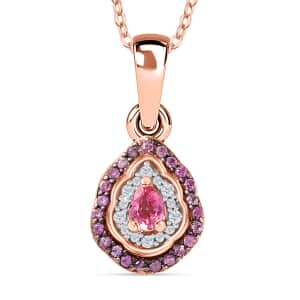 Premium Mahenge Spinel and White Zircon Modern Glamour Pendant Necklace 20 Inches in 18K Vermeil Rose Gold Over Sterling Silver 0.50 ctw