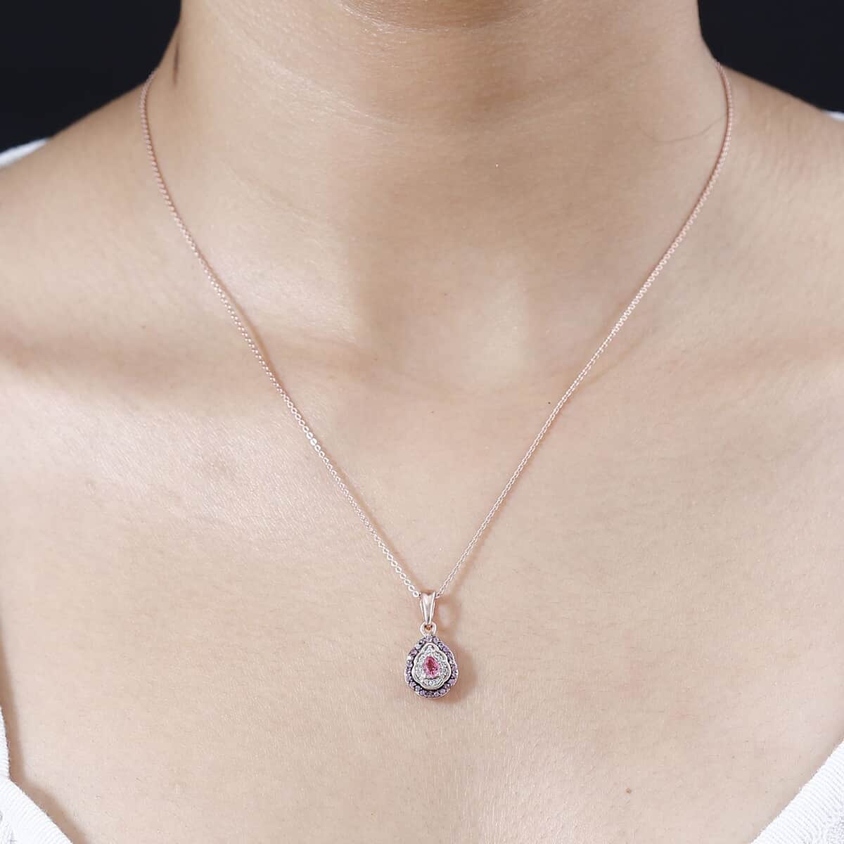 Premium Mahenge Spinel and White Zircon Modern Glamour Pendant Necklace 20 Inches in 18K Vermeil Rose Gold Over Sterling Silver 0.50 ctw image number 2