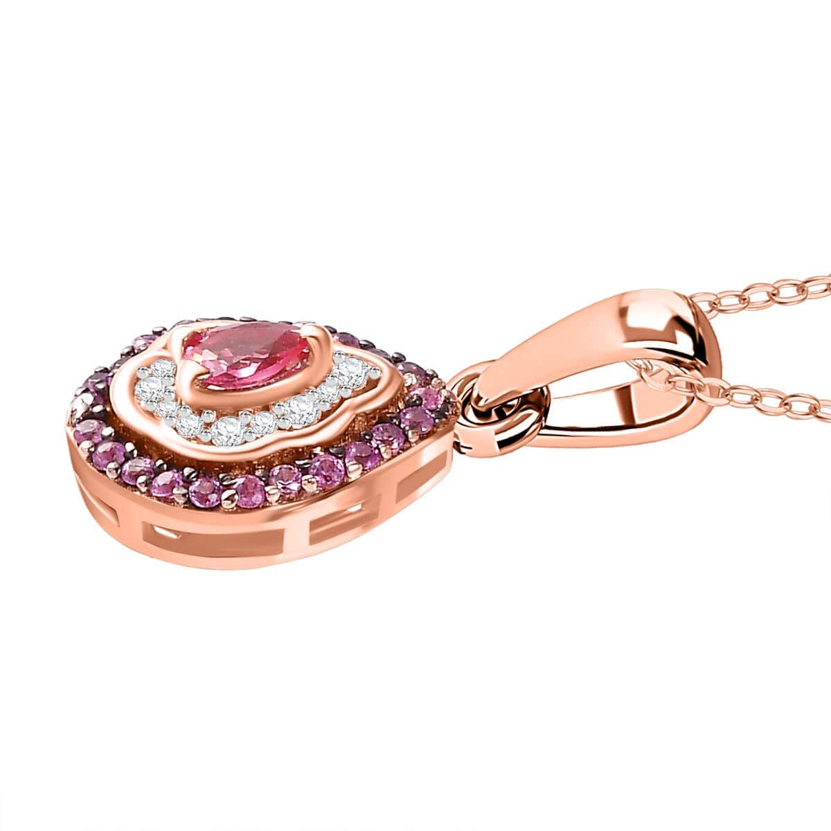 Premium Mahenge Spinel and White Zircon Modern Glamour Pendant Necklace 20 Inches in 18K Vermeil Rose Gold Over Sterling Silver 0.50 ctw image number 3