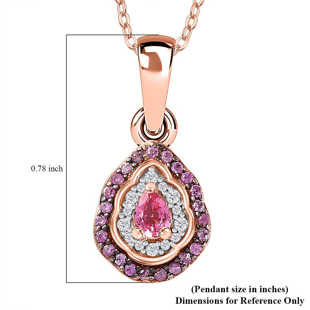 Premium Mahenge Spinel and White Zircon Modern Glamour Pendant Necklace 20 Inches in 18K Vermeil Rose Gold Over Sterling Silver 0.50 ctw
