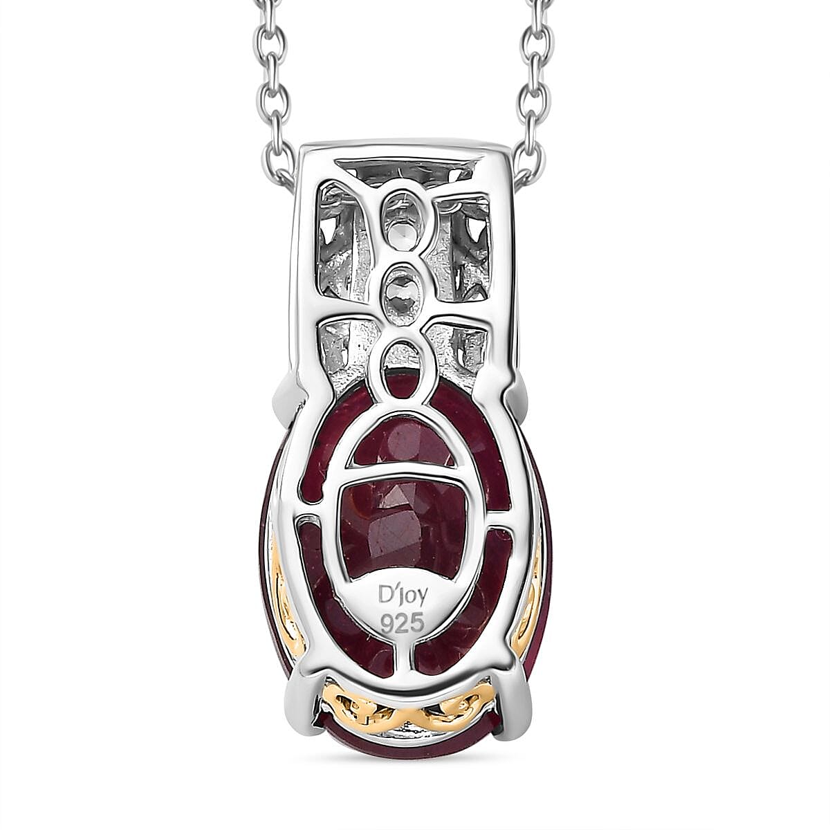 Niassa Ruby (FF) and White Zircon Pendant Necklace 20 Inches in 18K Vermeil YG and Rhodium Over Sterling Silver 9.25 ctw