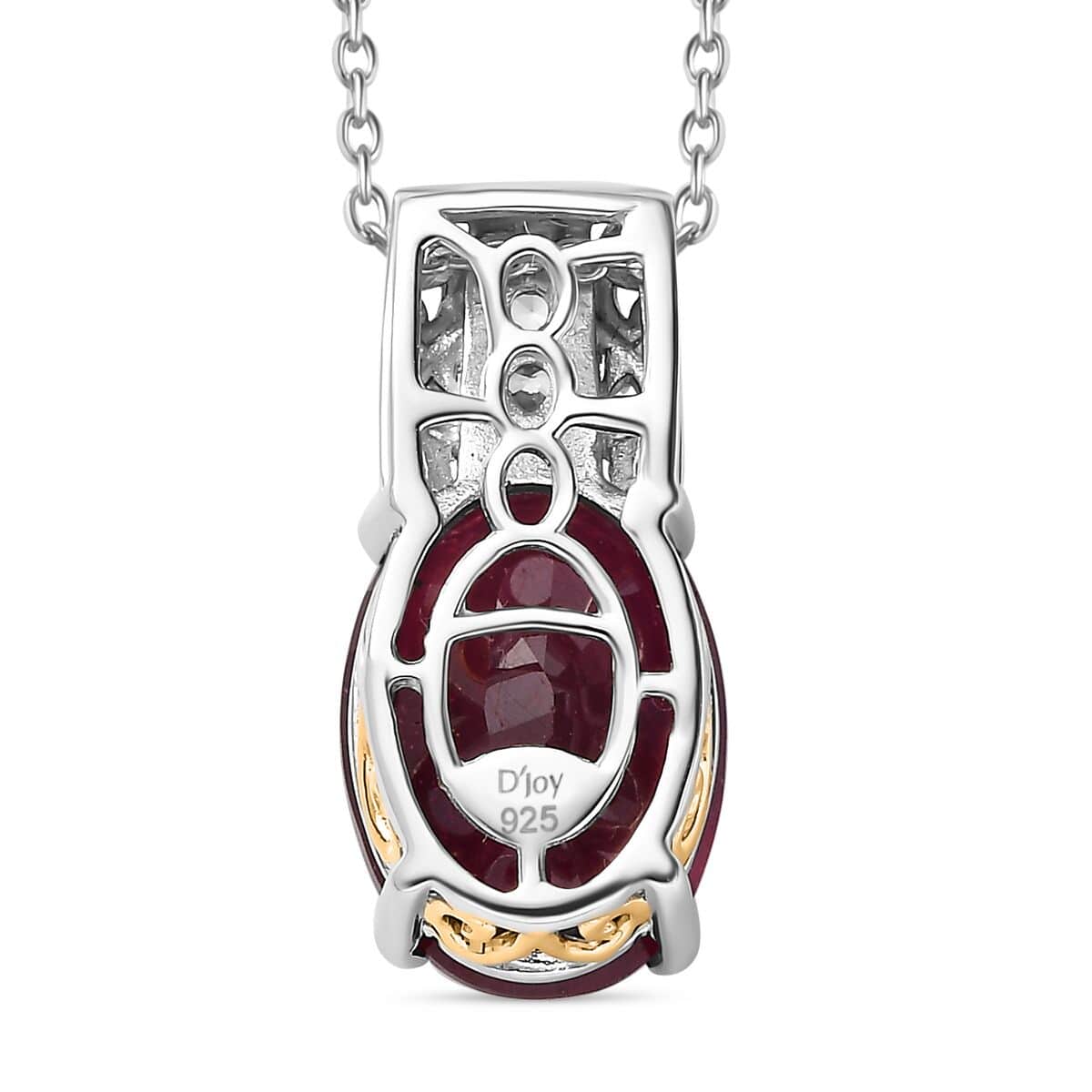 Niassa Ruby (FF) and White Zircon Pendant Necklace 20 Inches in 18K Vermeil YG and Rhodium Over Sterling Silver 10.25 ctw (Del. in 5-7 Days)  image number 4