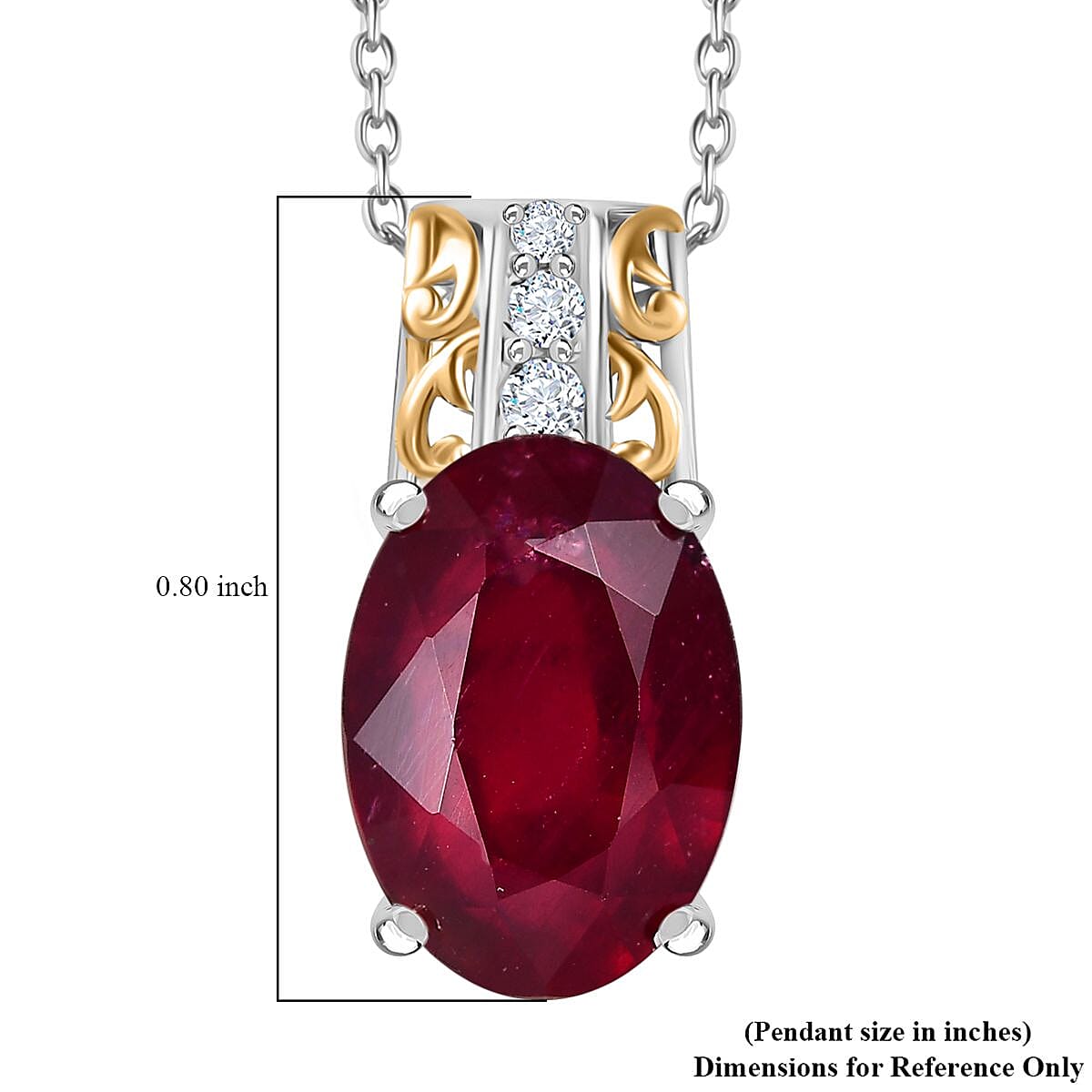 Niassa Ruby (FF) and White Zircon Pendant Necklace 20 Inches in 18K Vermeil YG and Rhodium Over Sterling Silver 9.25 ctw