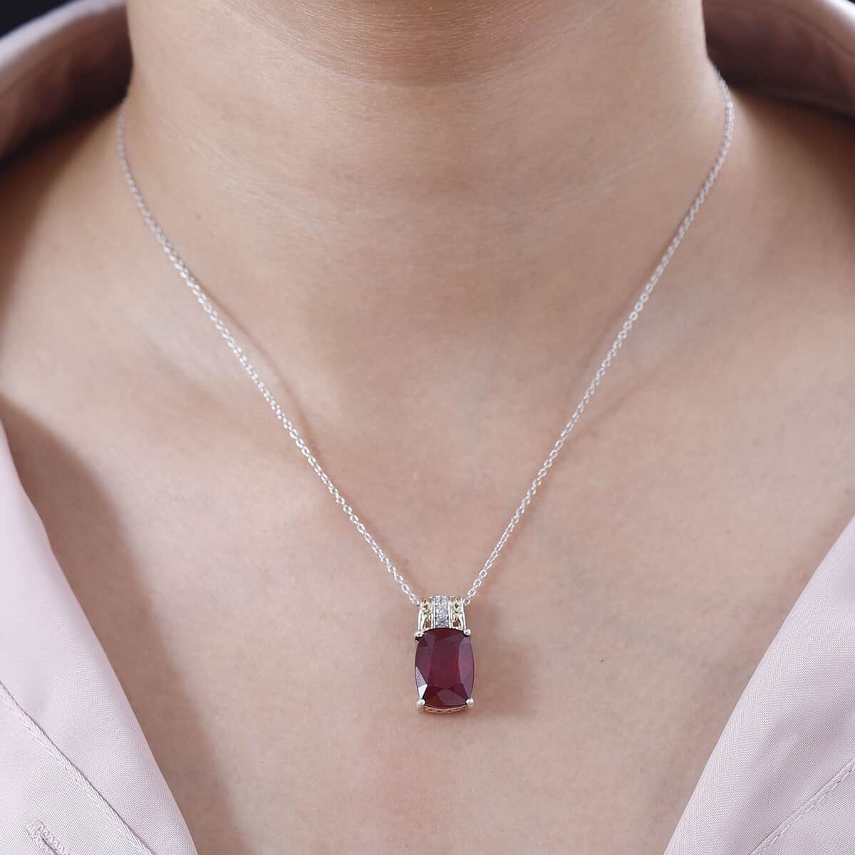 Niassa Ruby (FF) and White Zircon Pendant Necklace 20 Inches in 18K Vermeil YG and Rhodium Over Sterling Silver 10.35 ctw image number 2