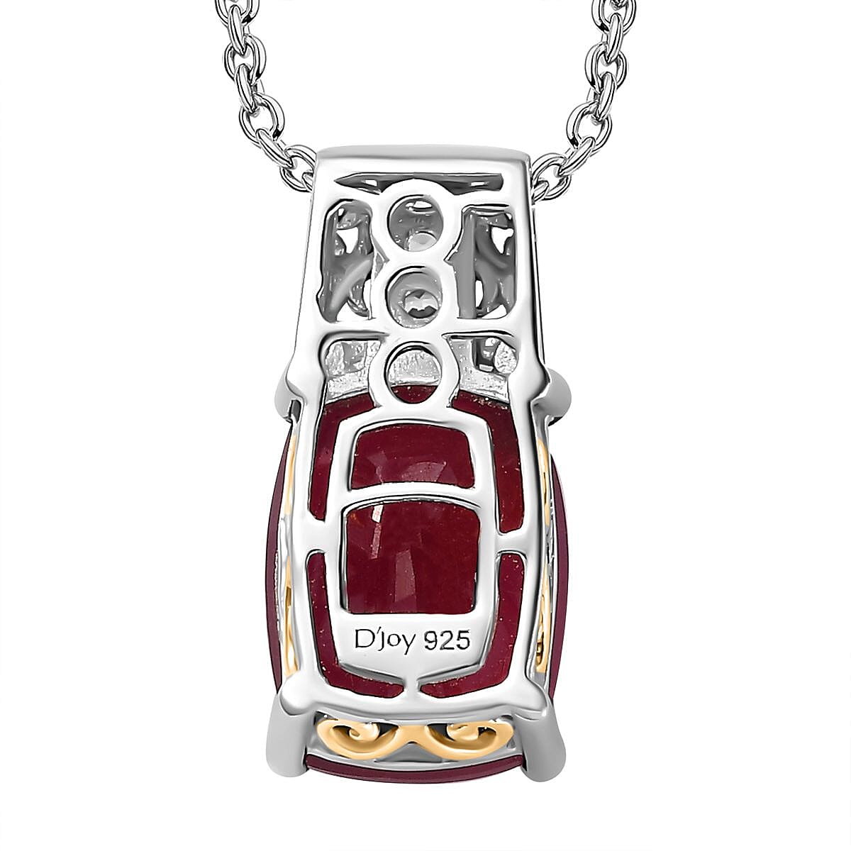 Niassa Ruby (FF) and White Zircon Pendant Necklace 20 Inches in 18K Vermeil YG and Rhodium Over Sterling Silver 10.35 ctw