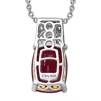 Niassa Ruby (FF) and White Zircon Pendant Necklace 20 Inches in 18K Vermeil YG and Rhodium Over Sterling Silver 10.35 ctw
