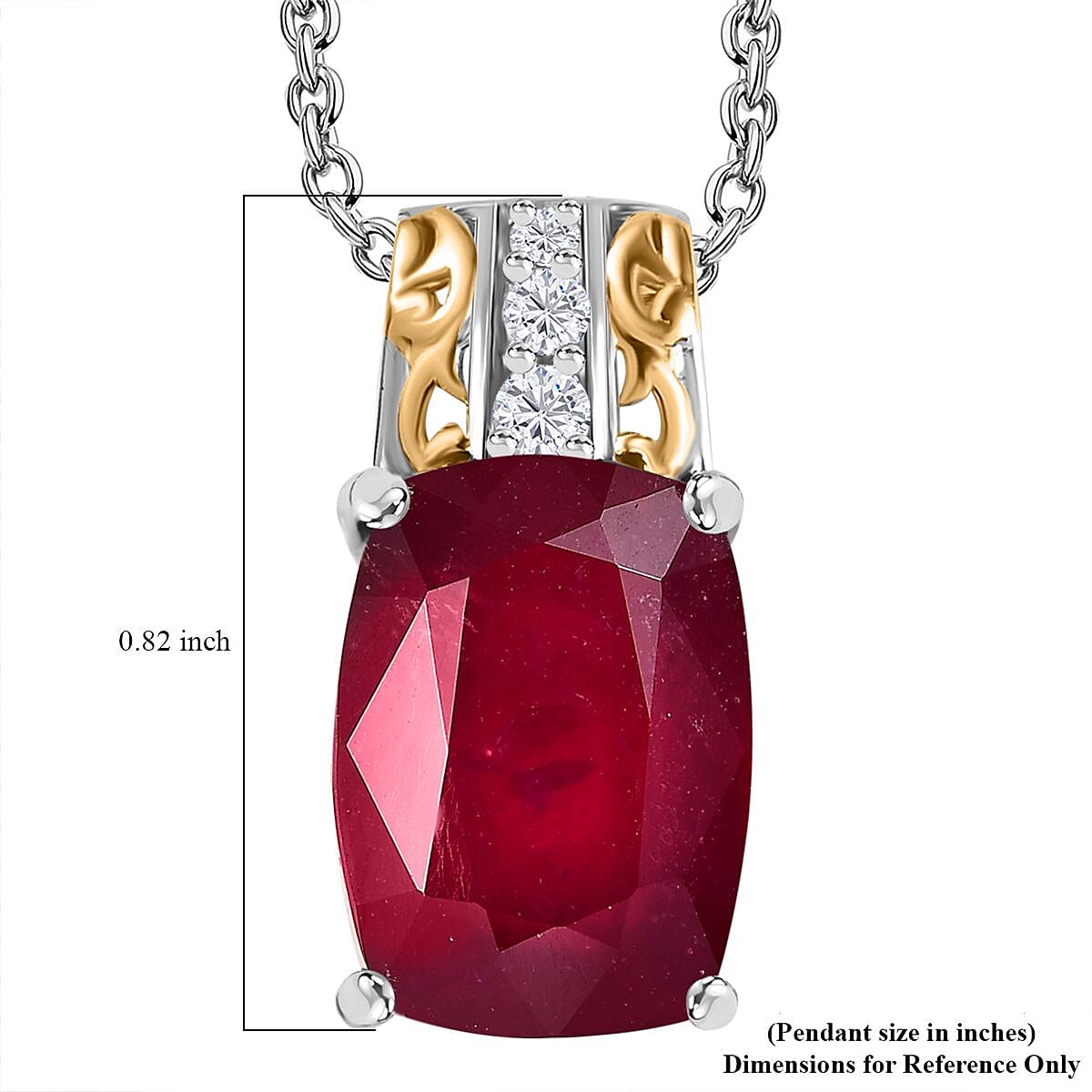 Niassa Ruby (FF) and White Zircon Pendant Necklace 20 Inches in 18K Vermeil YG and Rhodium Over Sterling Silver 10.35 ctw