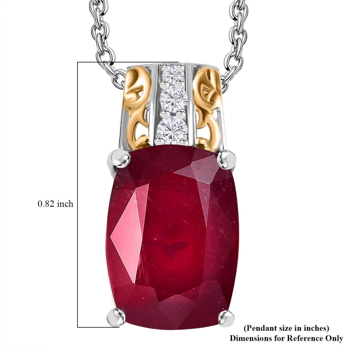 Niassa Ruby (FF) and White Zircon Pendant Necklace 20 Inches in 18K Vermeil YG and Rhodium Over Sterling Silver 10.35 ctw image number 5