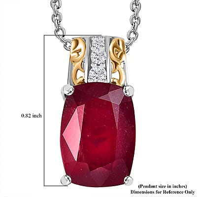 Niassa Ruby (FF) and White Zircon Pendant Necklace 20 Inches in 18K Vermeil YG and Rhodium Over Sterling Silver 10.35 ctw
