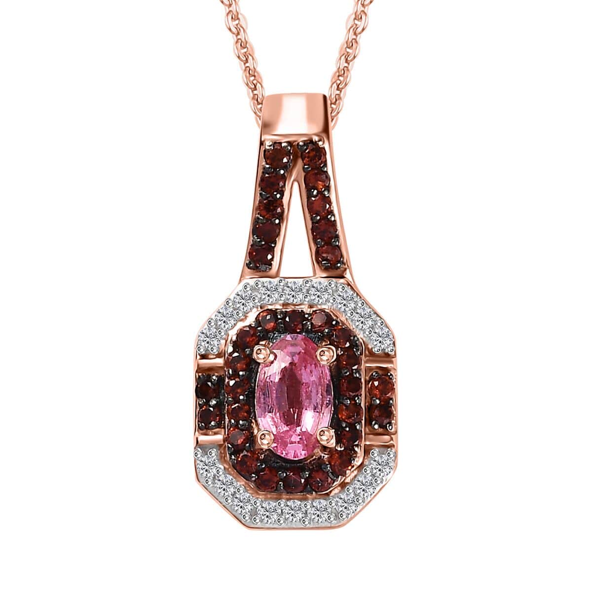 Premium Mahenge Spinel, White and Brown Zircon Art Deco Pendant Necklace 20 Inches in 18K Vermeil Rose Gold Over Sterling Silver 0.55 ctw image number 0