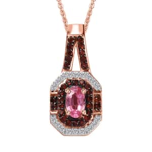 Premium Mahenge Spinel, White and Brown Zircon Art Deco Pendant Necklace 20 Inches in 18K Vermeil Rose Gold Over Sterling Silver 0.55 ctw