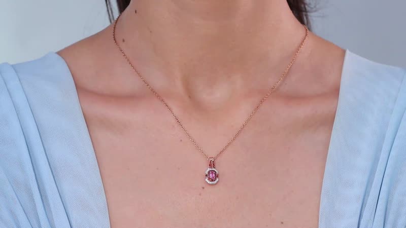 Premium Mahenge Spinel, White and Brown Zircon Art Deco Pendant Necklace 20 Inches in 18K Vermeil Rose Gold Over Sterling Silver 0.55 ctw