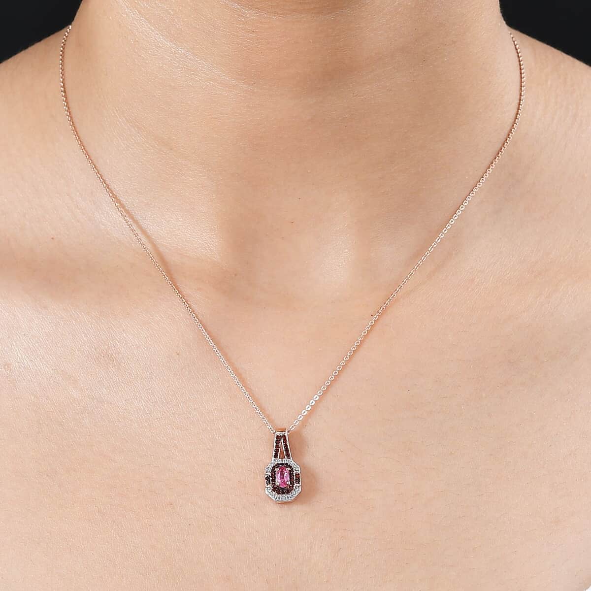 Premium Mahenge Spinel, White and Brown Zircon Art Deco Pendant Necklace 20 Inches in 18K Vermeil Rose Gold Over Sterling Silver 0.55 ctw image number 2