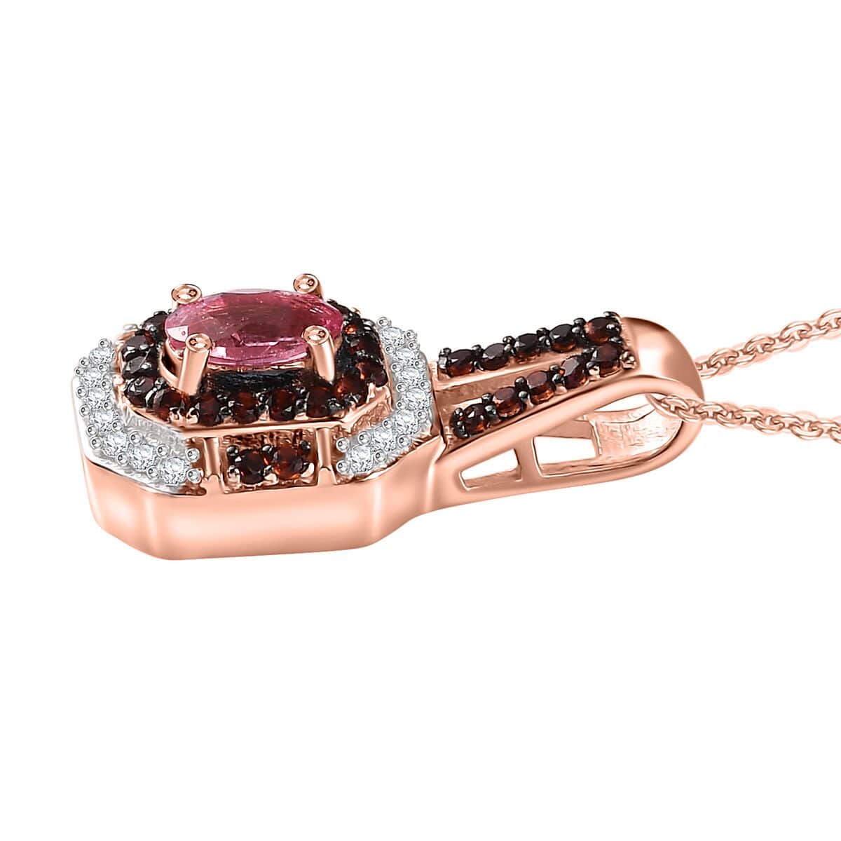 Premium Mahenge Spinel, White and Brown Zircon Art Deco Pendant Necklace 20 Inches in 18K Vermeil Rose Gold Over Sterling Silver 0.55 ctw image number 3