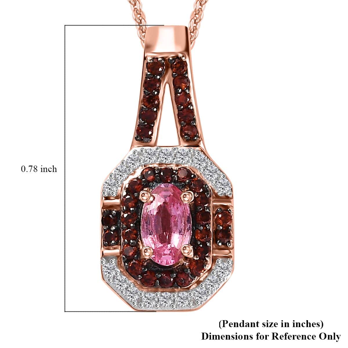 Premium Mahenge Spinel, White and Brown Zircon Art Deco Pendant Necklace 20 Inches in 18K Vermeil Rose Gold Over Sterling Silver 0.55 ctw image number 5