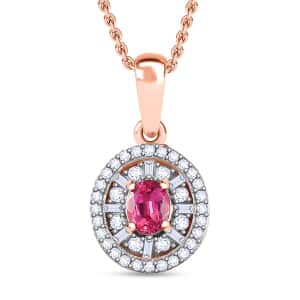 Premium Mahenge Spinel and Diamond Modern Glamour Pendant Necklace 20 Inches in 18K Vermeil Rose Gold Over Sterling Silver 0.65 ctw