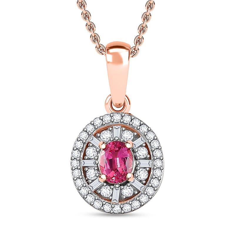 Premium Mahenge Spinel and Diamond Modern Glamour Pendant Necklace 20 Inches in 18K Vermeil Rose Gold Over Sterling Silver 0.65 ctw