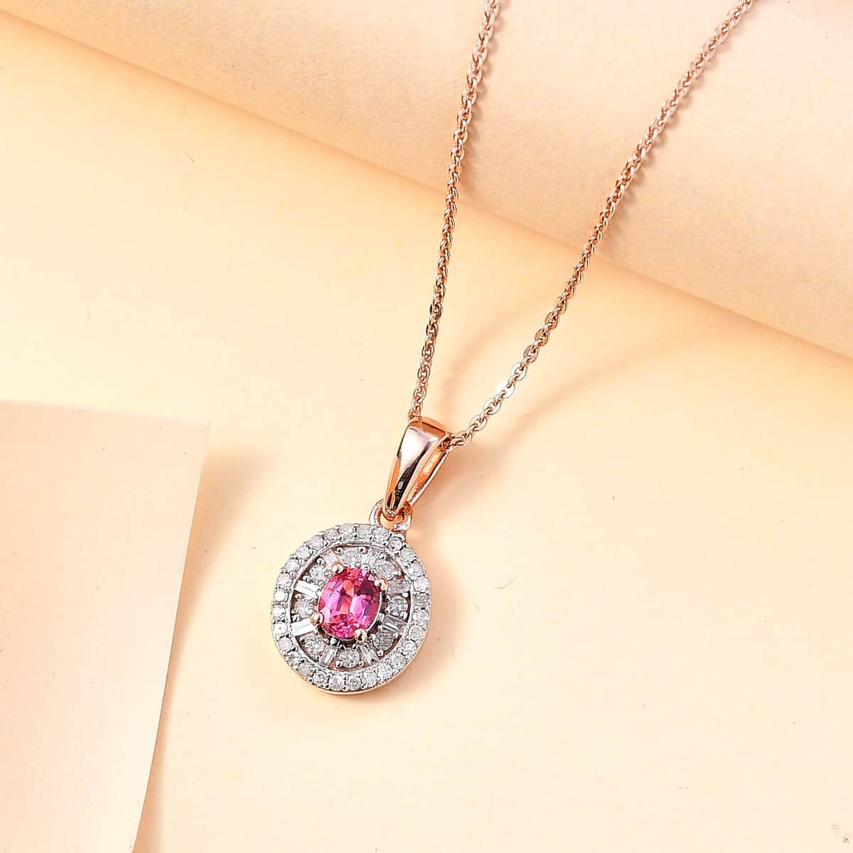 Premium Mahenge Spinel and Diamond Modern Glamour Pendant Necklace 20 Inches in 18K Vermeil Rose Gold Over Sterling Silver 0.65 ctw image number 1