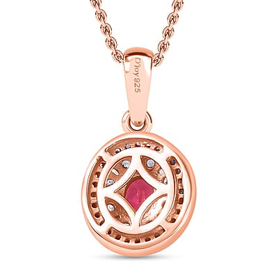 Premium Mahenge Spinel and Diamond Modern Glamour Pendant Necklace 20 Inches in 18K Vermeil Rose Gold Over Sterling Silver 0.65 ctw