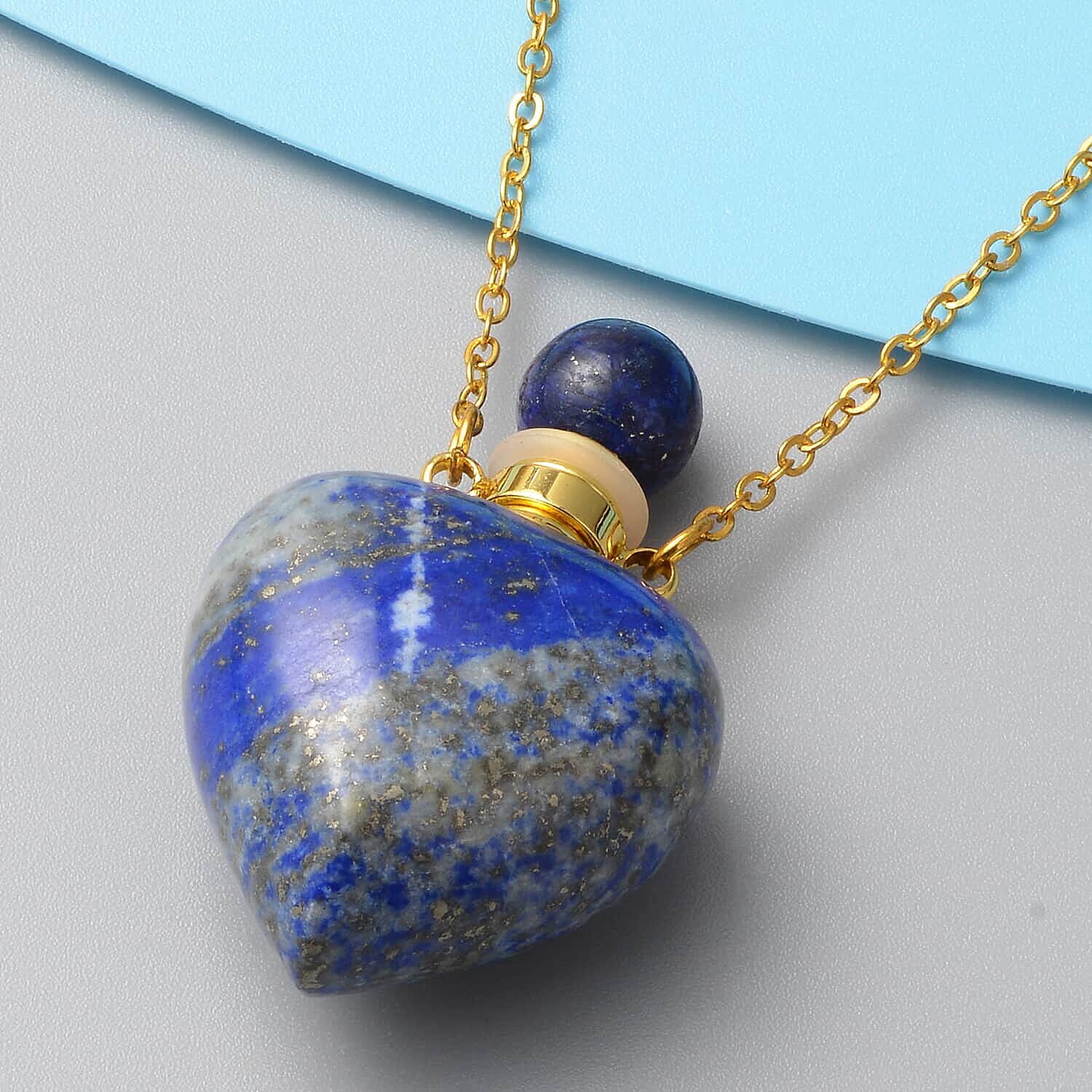 Set of 3 Red Jasper, Green Aventurine and Lapis Lazuli Perfume Heart Bottle Necklace 22 Inches in ION Plated YG Stainless Steel 24.00 ctw